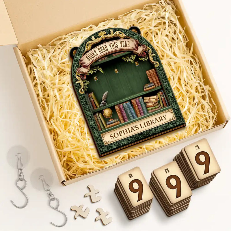 Gift For Yourself, Gift For Women, Gift For Men, Happy, Top Market, Reading - 3D Effect Books Read This Year - Personalized Hanging Tracker Sign