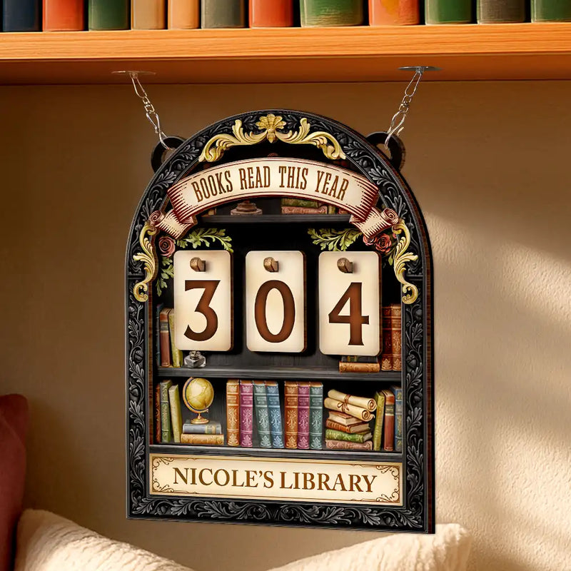 Gift For Yourself, Gift For Women, Gift For Men, Happy, Top Market, Reading - 3D Effect Books Read This Year - Personalized Hanging Tracker Sign