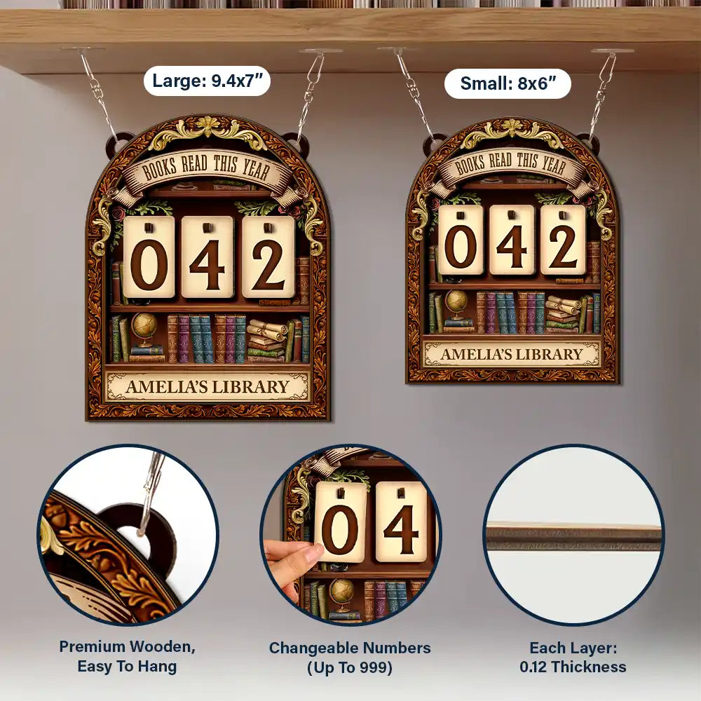 Gift For Yourself, Gift For Women, Gift For Men, Happy, Top Market, Reading - 3D Effect Books Read This Year - Personalized Hanging Tracker Sign