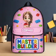 Back To School, Gift For Kids, Top Market, Adorable, Vector - 3D Effect Building Blocks Master Builder - Personalized Canvas Backpack