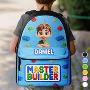 Back To School, Gift For Kids, Top Market, Adorable, Vector - 3D Effect Building Blocks Master Builder - Personalized Canvas Backpack