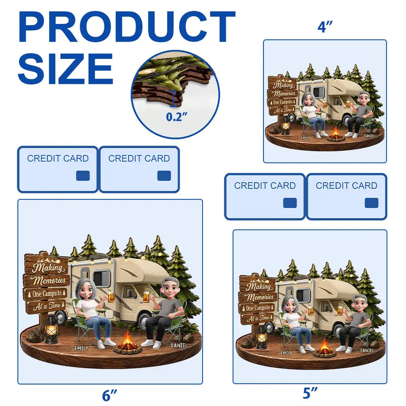 Top Market, Camping, Summer, Gift For Couples, Vector, Happy - 3D Effect Camping Couple Making Memories One Campsite At A Time - Personalized Custom Shaped Wood Sign
