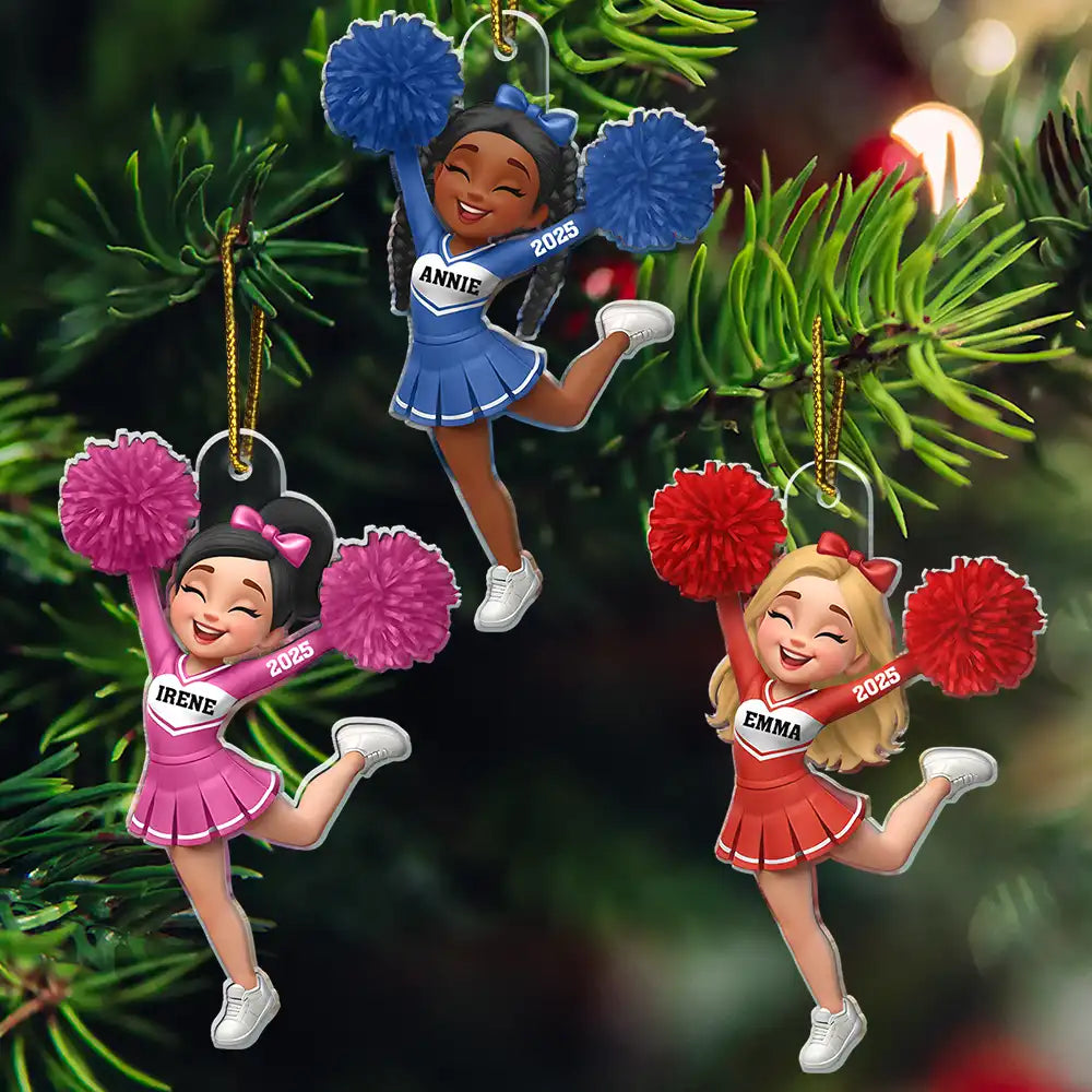 Gift For Yourself, Gift For Women, Gift For Men, Happy, Christmas - 3D Effect Cheerleader - Personalized Custom Shaped Acrylic Ornament