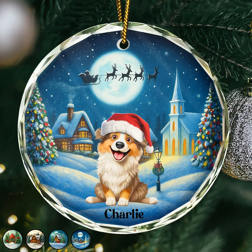 3D Effect Christmas Dog Merry Woofmas - Personalized Circle Glass Ornament