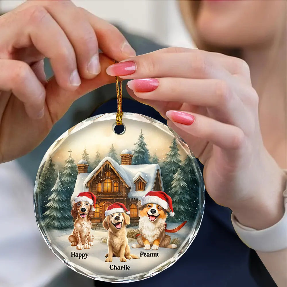 Christmas, Pet Lovers, Pet Mom, Pet Dad, Dog Lovers, Dog Mom, Dog Dad, Happy - 3D Effect Christmas Dog Merry Woofmas - Personalized Circle Glass Ornament