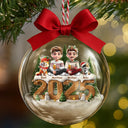 Family,Gift For Couples,Dog Couple,Cat Couple,Pet Couple,Old Couples,LGBT,Single Mom,Single Dad,Happy - 3D Effect Christmas Family And Dog Cat - Personalized 3D Acrylic Ball Ornament