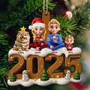Family,Parents,Gift For Kids,Pet Couple,Cat Couple,Dog Couple,Christmas,Top Market,Happy - 3D Effect Christmas Family And Dog Cat - Personalized Custom Shaped Wooden Ornament