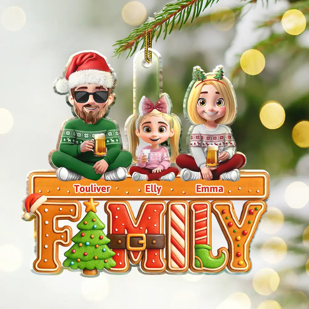 Family,Parents,Gift For Kids,Pet Lovers,Dog Lovers,Cat Lovers,Happy,Christmas - 3D Effect Christmas Family Cookie - Personalized Custom Shaped Acrylic Ornament