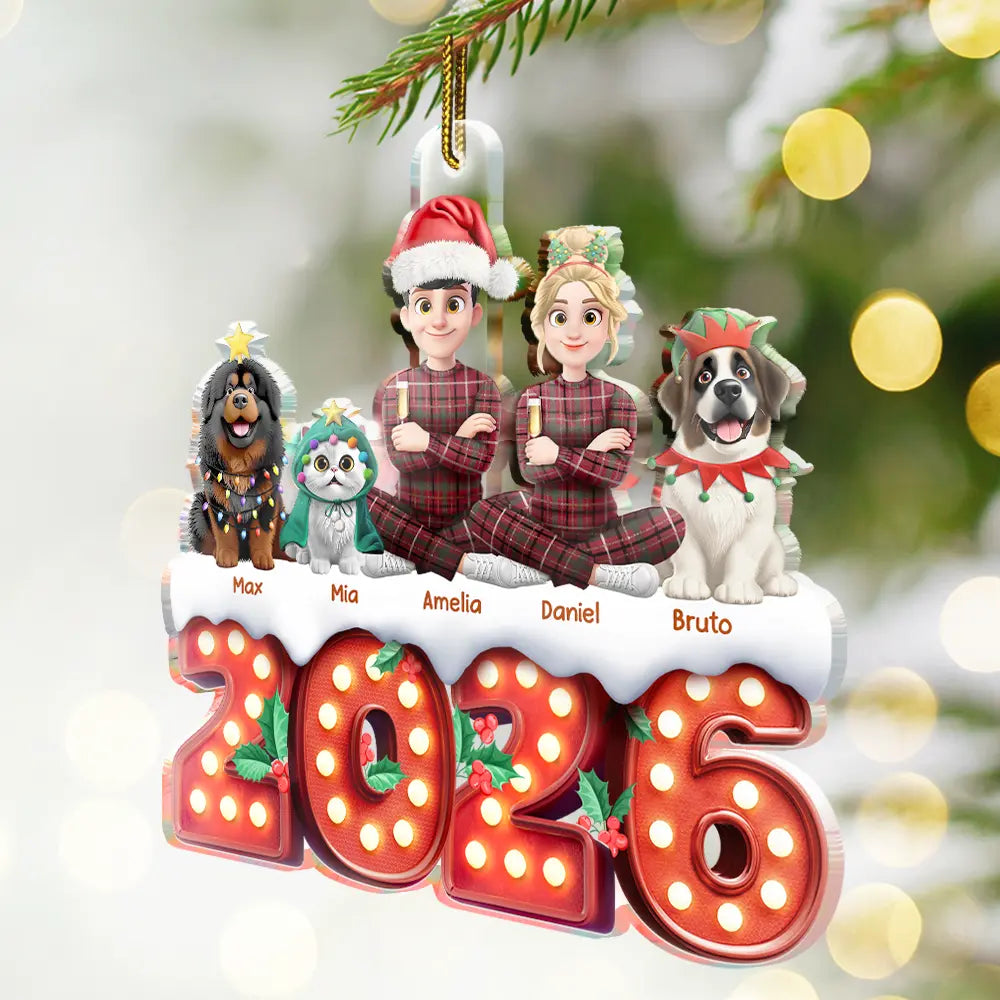 Christmas, Cozy, Family, Vector - 3D Effect Christmas Family Marquee - Personalized Custom Shaped Acrylic Ornament