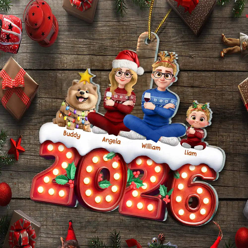 Christmas, Cozy, Family, Vector - 3D Effect Christmas Family Marquee - Personalized Custom Shaped Acrylic Ornament
