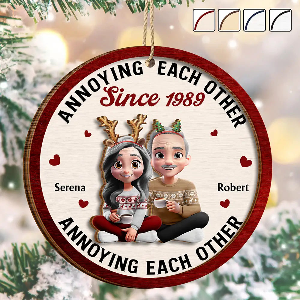 3D Effect Couple Annoying Each Other - Personalized 2-Layered Wooden Ornament
