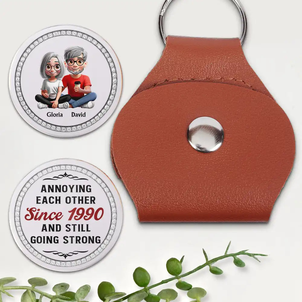 3D Effect Couple Annoying Each Other - Personalized Leather Pocket Hug