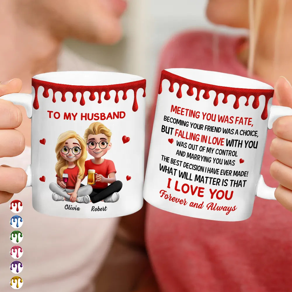3D Effect Couple Meeting You Marrying You - Personalized White Edge-to-Edge Mug