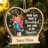 Christmas,Gift For Couples,Gift For Husband,Gift For Wife,Gift For Boyfriend,Happy - 3D Effect Couple Our Love Is My Favorite - Personalized 2-Layered Mix Ornament