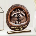 Gift For Couples,Gift For Women,Gift For Men,Gift For Boyfriend,Gift For Girlfriend,Gift For Wife,Gift For Husband,Funny,Love - 3D Effect Couple Raccoon Annoying Each Other - Personalized Custom Shaped 2-Layered Wooden Plaque