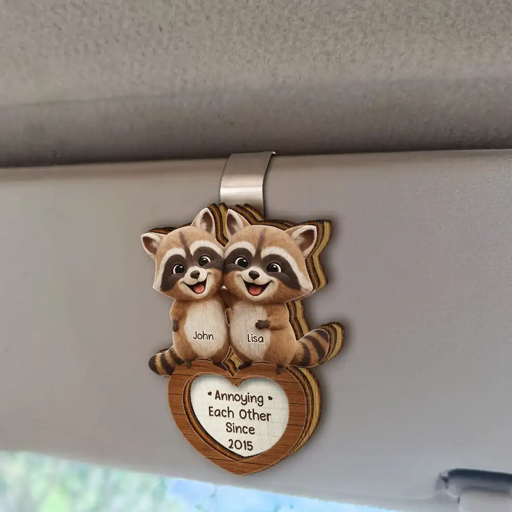 Gift For Couples, Gift For Women, Gift For Men, Gift For Boyfriend, Gift For Girlfriend, Gift For Wife, Gift For Husband, Funny, Love - 3D Effect Couple Raccoon You're Weird I'll Keep You - Personalized Custom Shaped Car Visor Clip