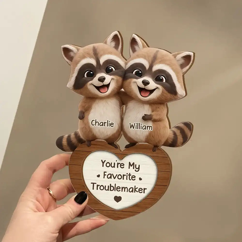 Gift For Couples, Gift For Women, Gift For Men, Gift For Boyfriend, Gift For Girlfriend, Gift For Wife, Gift For Husband, Funny, Love - 3D Effect Couple Raccoon You're Weird I'll Keep You - Personalized Custom Shaped 2-Layered Wooden Plaque
