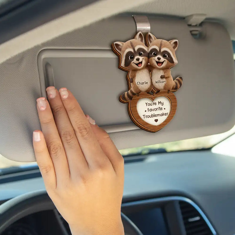 Gift For Couples, Gift For Women, Gift For Men, Gift For Boyfriend, Gift For Girlfriend, Gift For Wife, Gift For Husband, Funny, Love - 3D Effect Couple Raccoon You're Weird I'll Keep You - Personalized Custom Shaped Car Visor Clip