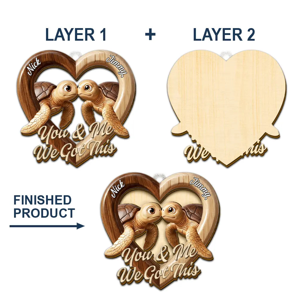 Gift For Couples, LGBT, Gift For Women, Gift For Men, Love - 3D Effect Couple Turtles You & Me We Got This - Personalized Custom Shaped Car Visor Clip