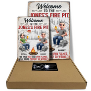 Old Couples,Gift For Husband,Gift For Wife,Gift For Boyfriend,Gift For Girlfriend,Camping,Campsite,Happy - 3D Effect Couple Welcome To Our Fire Pit - Personalized Classic Metal Signs