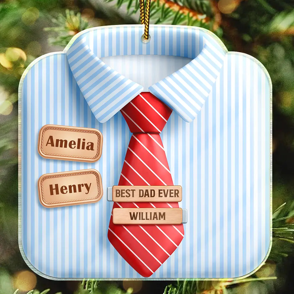 3D Effect Dad Grandpa Shirt With Tie - Personalized Custom Shaped Acrylic Ornament