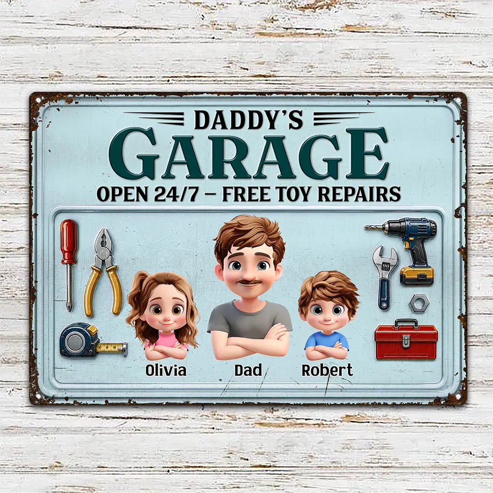Gift For Grandpa, Top Market, Confident, Vector - 3D Effect Dad Papa Garage - Personalized Classic Metal Signs