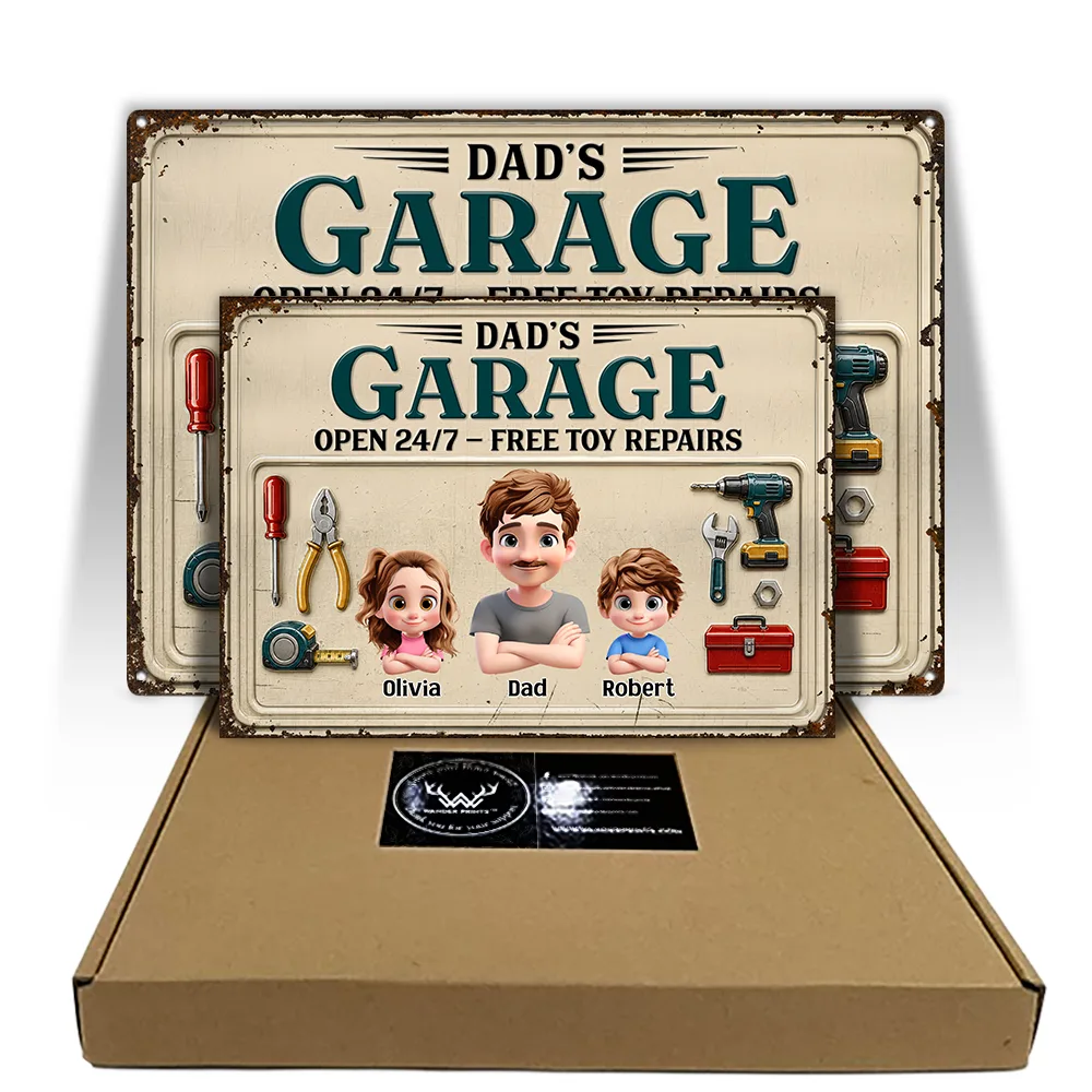Gift For Grandpa, Top Market, Confident, Vector - 3D Effect Dad Papa Garage - Personalized Classic Metal Signs