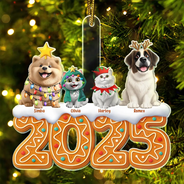 Pet Lovers,Pet Mom,Pet Dad,Pet Couple,Cat Lovers,Cat Mom,Cat Couple,Cat Dad,Dog Lovers,Dog Mom,Dog Dad,Dog Couple,Gift For Women,Gift For Men,Gift For Husband,Gift For Wife,Gift For Boyfriend,Gift For Girlfriend,Gift For Yourself,Happy,Christmas - 3D Effect Dog Cat Christmas Gingerbread - Personalized Custom Shaped Acrylic Ornament