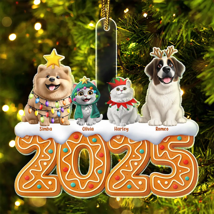 3D Effect Dog Cat Christmas Gingerbread - Personalized Custom Shaped Acrylic Ornament
