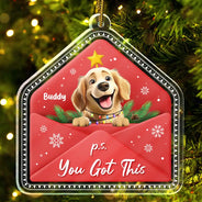 Pet Lovers,Christmas,Happy,Dog Lovers,Dog Mom,Dog Dad,Cat Lovers,Cat Mom,Cat Dad - 3D Effect Dog Cat P.s. You Got This - Personalized Custom Shaped Acrylic Ornament