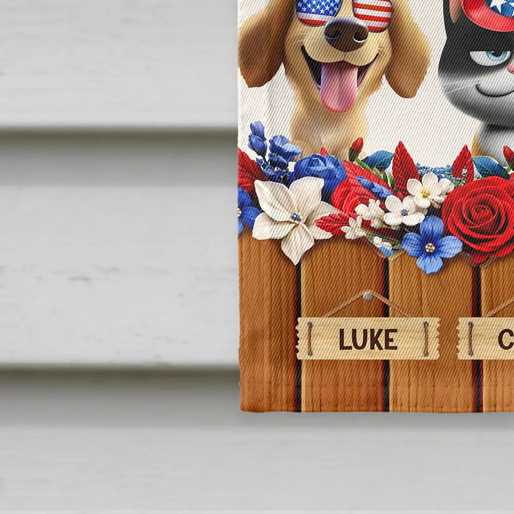 Pet Lovers,Dog Lovers,Cat Lovers,Happy,Independence Day - 3D Effect Dog Cat Welcome Hope You Brought Treats - Personalized Flag