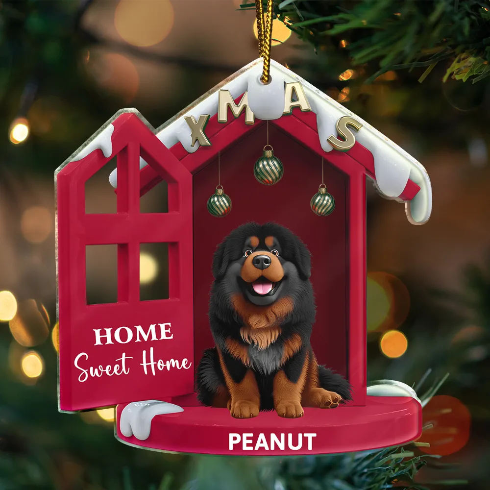 Dog Lovers,Dog Mom,Dog Dad,Dog Couple,Christmas,Happy - 3D Effect Dog Home Sweet Home - Personalized Custom Shaped Acrylic Ornament