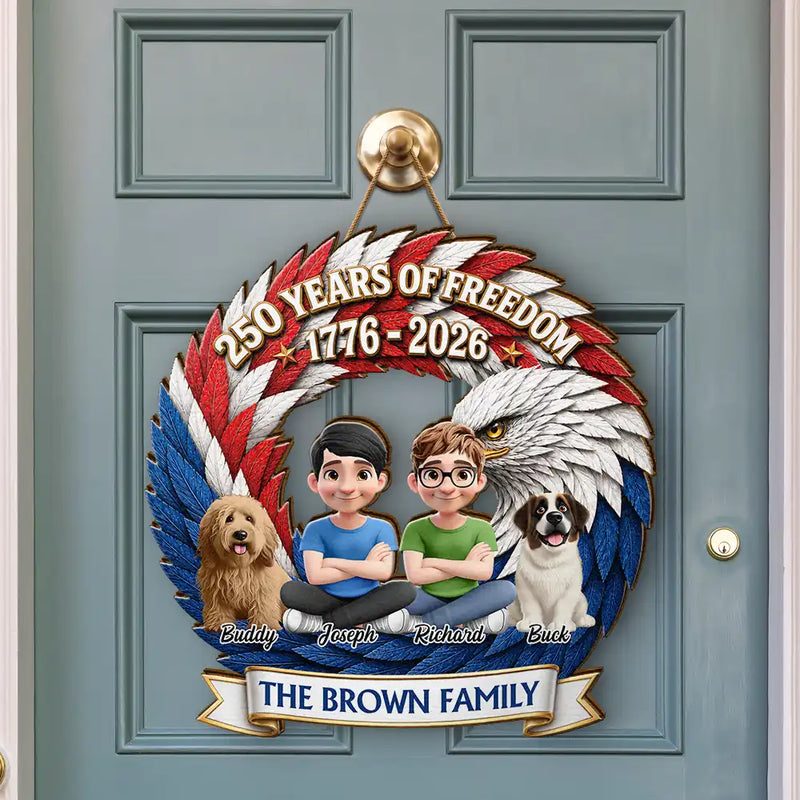 America 250th, Independence Day, Top Market, Family, Proud, Vector - 3D Effect Family 250 Years Of Freedom - Personalized Custom Shaped Wood Sign