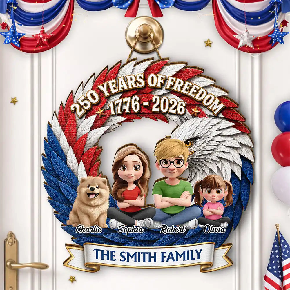 America 250th, Independence Day, Top Market, Family, Proud, Vector - 3D Effect Family 250 Years Of Freedom - Personalized Custom Shaped Wood Sign