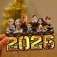 Family,Gift For Couples,Pet Couple,Happy - 3D Effect Family And Dog Cat - Personalized LED Light Wooden Plaque