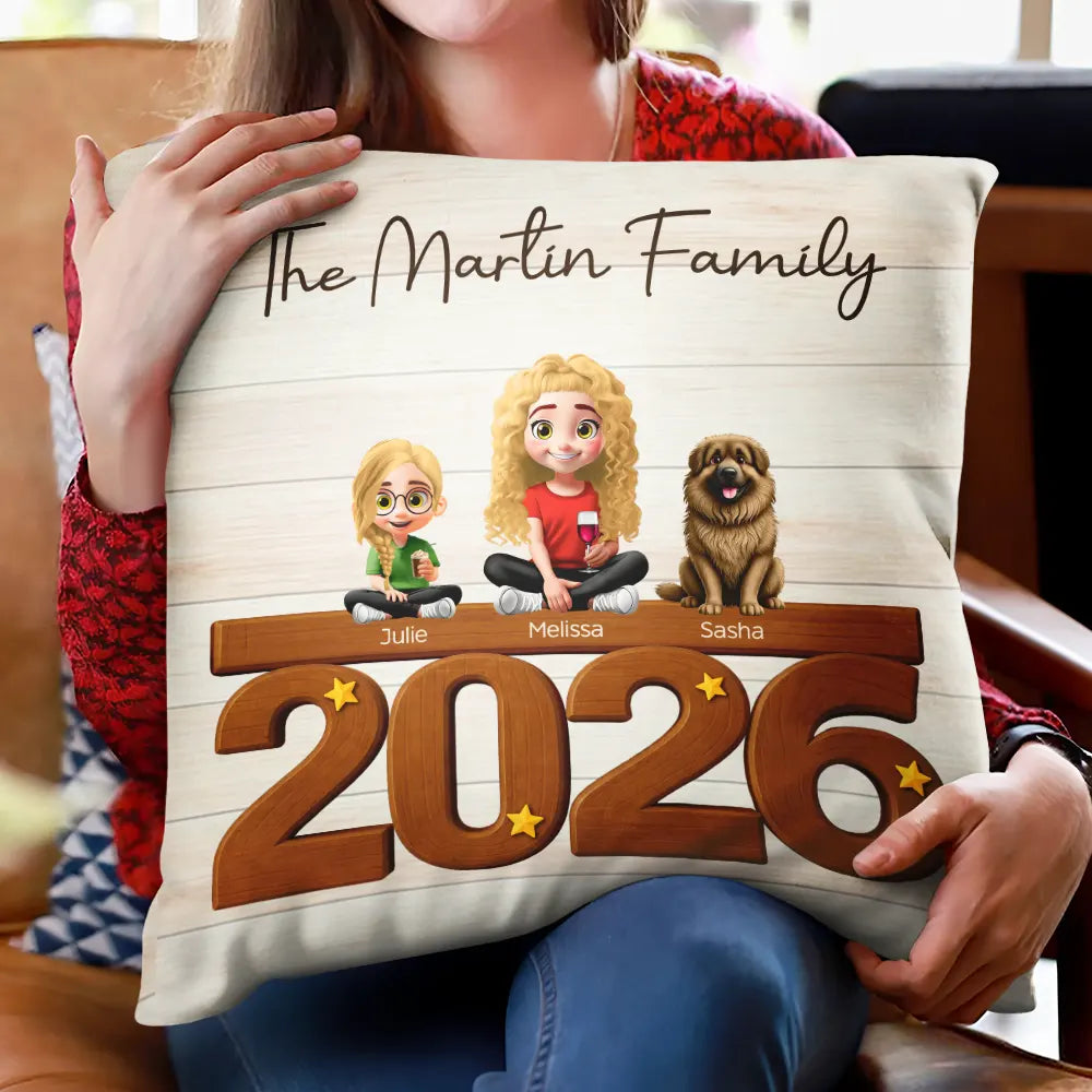 Family,Gift For Couples,Pet Couple,Happy - 3D Effect Family And Dog Cat - Personalized Pillow
