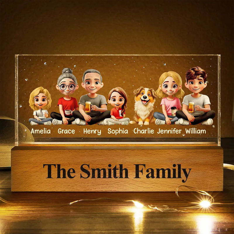 Gift For Grandparents, Gift For Sibling, Family, Parents, Pet Lovers, Happy - 3D Effect Family Couple Sibling Dog Cat - Personalized Rectangle LED Light