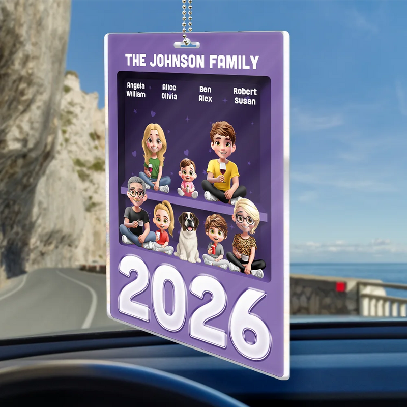 Family,Pet Lovers,Pet Mom,Pet Dad,Pet Couple,Dog Lovers,Dog Couple,Dog Mom,Dog Dad,Cat Lovers,Cat Mom,Cat Dad,Cat Couple,Happy,Single Mom,Single Dad,LGBT,Gift For Grandpa,Gift For Grandma,Gift For Grandkids - 3D Effect Family Sitting Together - Personalized Acrylic Car Hanger