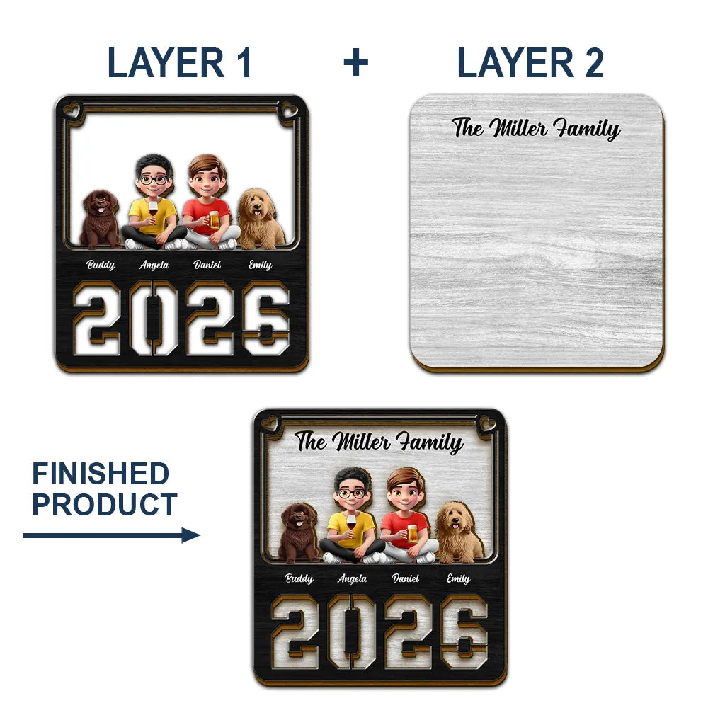 Family,Pet Lovers,Pet Mom,Pet Dad,Pet Couple,Dog Lovers,Dog Couple,Dog Mom,Dog Dad,Cat Lovers,Cat Mom,Cat Dad,Cat Couple,Happy,Single Mom,Single Dad,LGBT,Gift For Grandpa,Gift For Grandma,Gift For Grandkids - 3D Effect Family Sitting Together - Personalized Custom Shaped Car Visor Clip