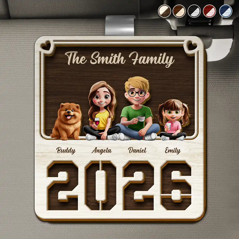 Family,Pet Lovers,Pet Mom,Pet Dad,Pet Couple,Dog Lovers,Dog Couple,Dog Mom,Dog Dad,Cat Lovers,Cat Mom,Cat Dad,Cat Couple,Happy,Single Mom,Single Dad,LGBT,Gift For Grandpa,Gift For Grandma,Gift For Grandkids - 3D Effect Family Sitting Together - Personalized Custom Shaped Car Visor Clip