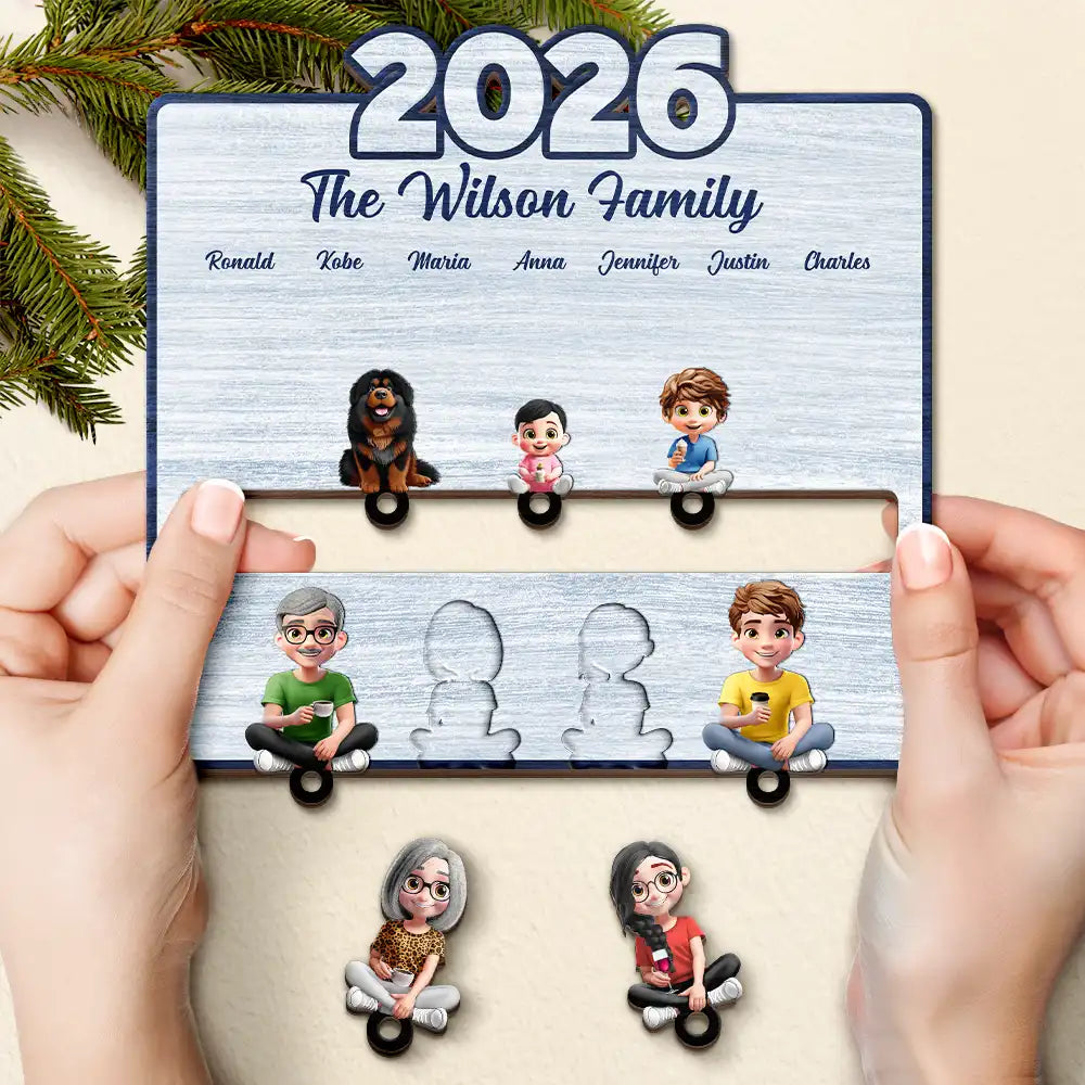 Pet Lovers,Pet Mom,Pet Dad,Pet Couple,Dog Lovers,Dog Couple,Dog Mom,Dog Dad,Cat Lovers,Cat Mom,Cat Dad,Cat Couple,Happy,Single Mom,Single Dad,LGBT,Gift For Grandpa,Gift For Grandma,Gift For Grandkids - 3D Effect Family Sitting Together - Personalized Custom Shaped Key Holder