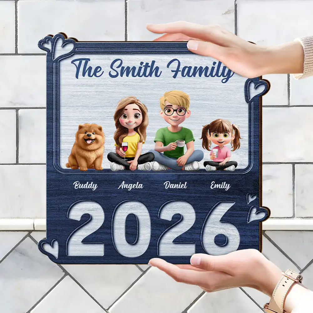 Family,Pet Lovers,Pet Mom,Pet Dad,Pet Couple,Dog Lovers,Dog Couple,Dog Mom,Dog Dad,Cat Lovers,Cat Mom,Cat Dad,Cat Couple,Happy,Single Mom,Single Dad,LGBT,Gift For Grandpa,Gift For Grandma,Gift For Grandkids - 3D Effect Family Sitting Together - Personalized Custom Shaped Wood Sign