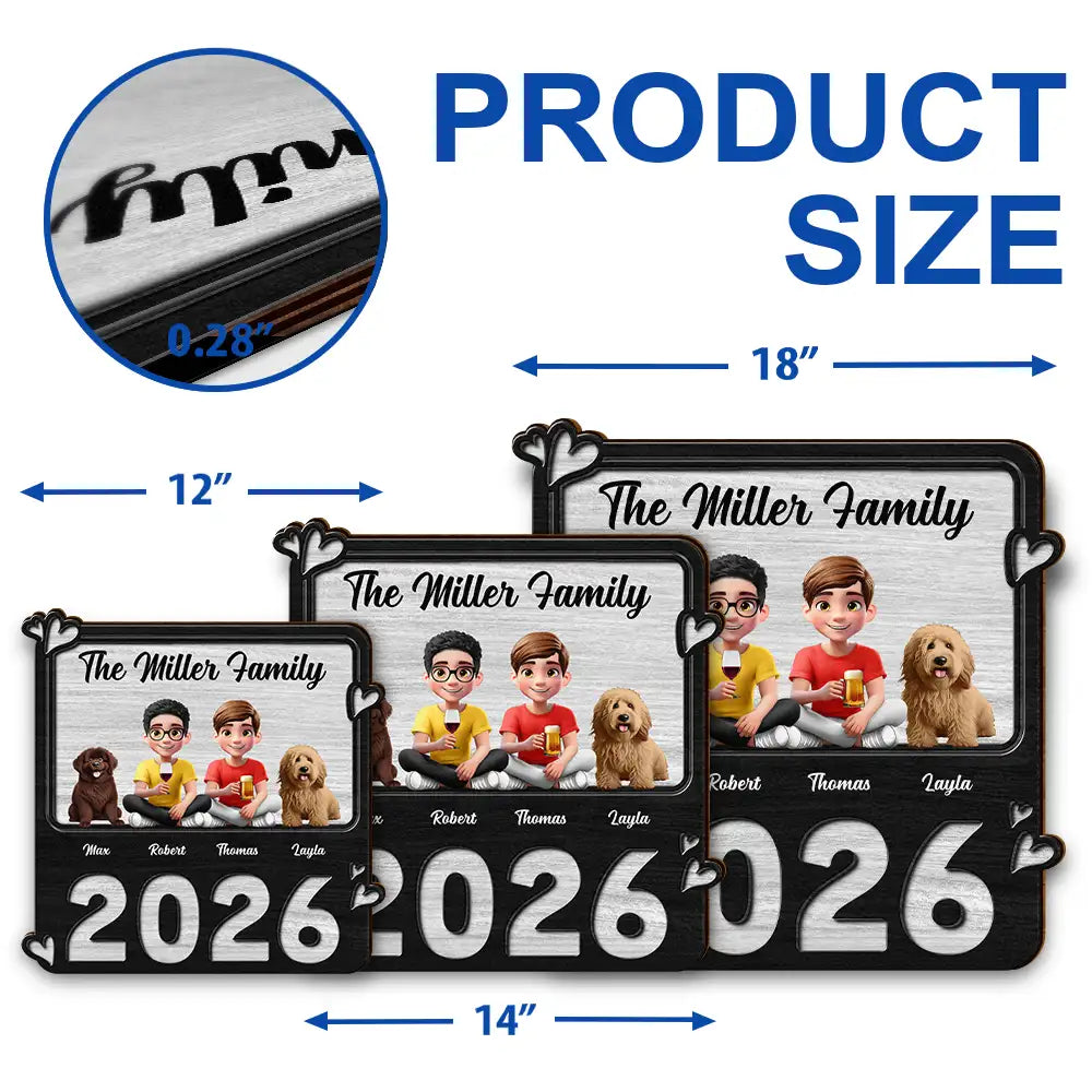 Family,Pet Lovers,Pet Mom,Pet Dad,Pet Couple,Dog Lovers,Dog Couple,Dog Mom,Dog Dad,Cat Lovers,Cat Mom,Cat Dad,Cat Couple,Happy,Single Mom,Single Dad,LGBT,Gift For Grandpa,Gift For Grandma,Gift For Grandkids - 3D Effect Family Sitting Together - Personalized Custom Shaped Wood Sign