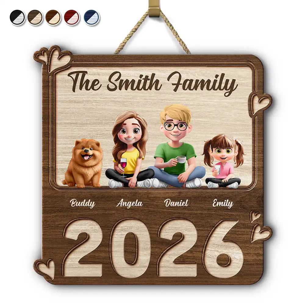 Family,Pet Lovers,Pet Mom,Pet Dad,Pet Couple,Dog Lovers,Dog Couple,Dog Mom,Dog Dad,Cat Lovers,Cat Mom,Cat Dad,Cat Couple,Happy,Single Mom,Single Dad,LGBT,Gift For Grandpa,Gift For Grandma,Gift For Grandkids - 3D Effect Family Sitting Together - Personalized Custom Shaped Wood Sign