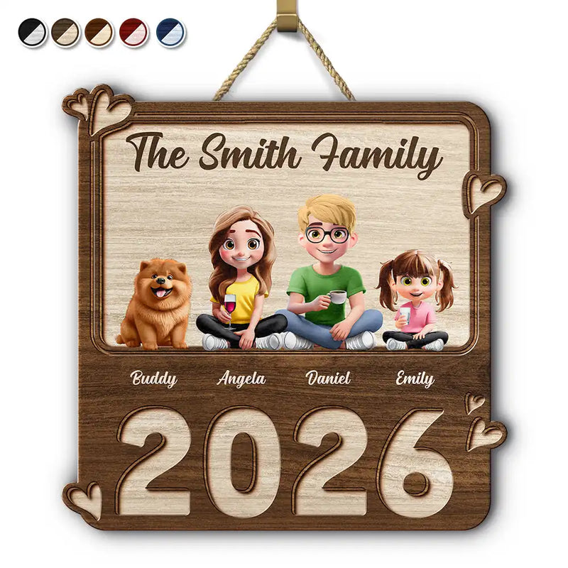 Family,Pet Lovers,Pet Mom,Pet Dad,Pet Couple,Dog Lovers,Dog Couple,Dog Mom,Dog Dad,Cat Lovers,Cat Mom,Cat Dad,Cat Couple,Happy,Single Mom,Single Dad,LGBT,Gift For Grandpa,Gift For Grandma,Gift For Grandkids - 3D Effect Family Sitting Together - Personalized Custom Shaped Wood Sign
