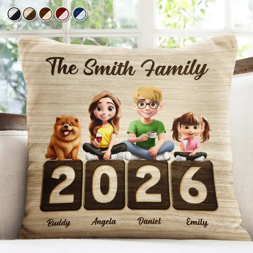 3D Effect Family Sitting Together - Personalized Pillow