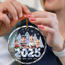 Gift For Couples,Family,Parents,Happy,Christmas - 3D Effect Family Toile De Jouy Christmas Trees For Parent, Kid, Baby - Personalized Circle Glass Ornament