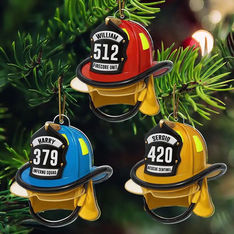 Gift For Women,Gift For Men,Gift For Yourself,Gifts For Colleagues,Christmas,Happy - 3D Effect Firefighter Helmet - Personalized Custom Shaped Acrylic Ornament
