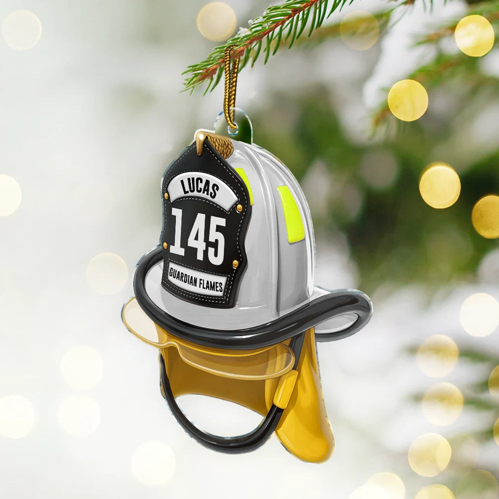 Gift For Women,Gift For Men,Gift For Yourself,Gifts For Colleagues,Christmas,Happy - 3D Effect Firefighter Helmet - Personalized Custom Shaped Acrylic Ornament