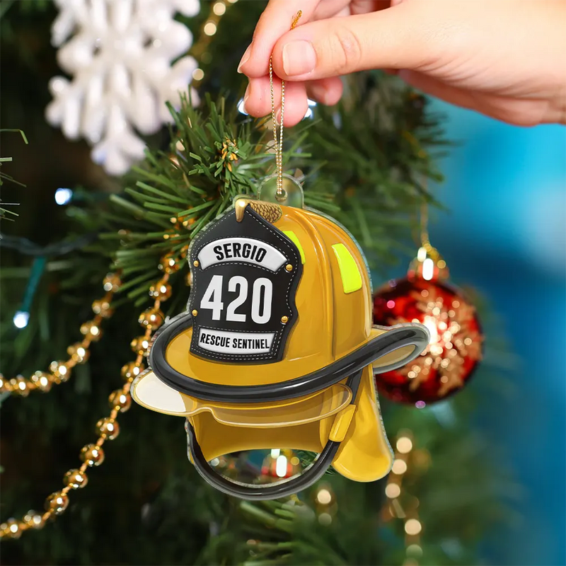 Gift For Women,Gift For Men,Gift For Yourself,Gifts For Colleagues,Christmas,Happy - 3D Effect Firefighter Helmet - Personalized Custom Shaped Acrylic Ornament